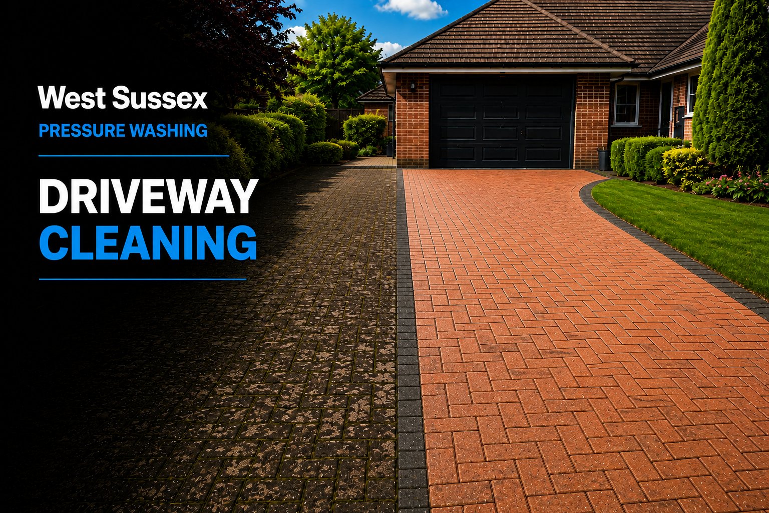 Example of a pressure-washed paved driveway in West Sussex